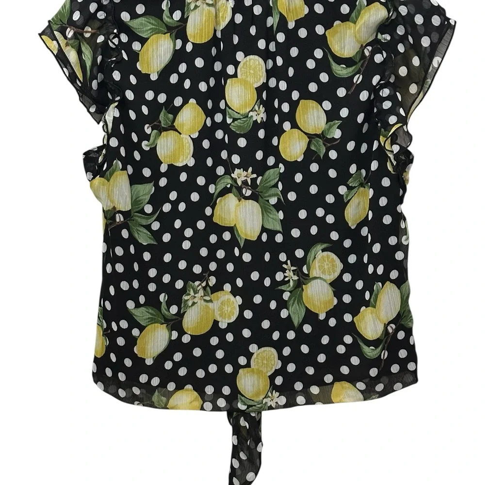 Haver & Blair Tie Front Ruffle Sleeve Lemon Floral Blouse Small NWT - Picture 5 of 11